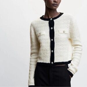 Mango Cream and Black Knit Cardigan